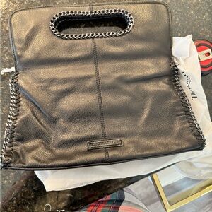 BCBGMaxAzria Daphne Black Leather Bag with Chain Accent